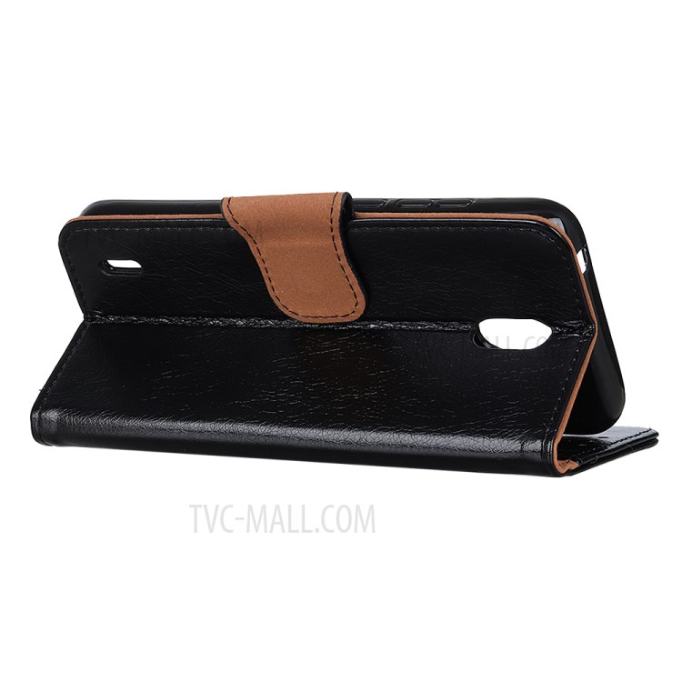 Nappa Texture Split Leather Cover with Wallet Stand for Nokia C2 - Black-4