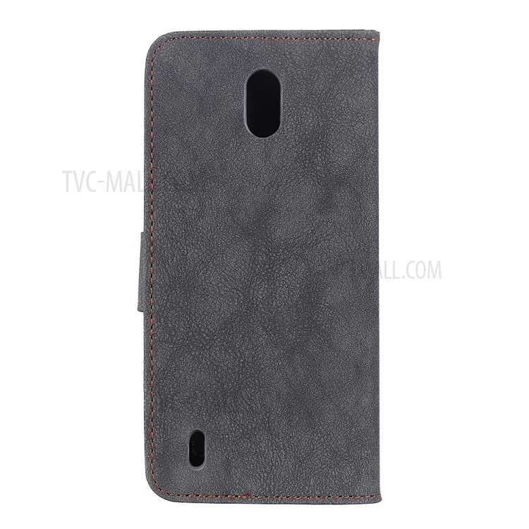 KHAZNEH Vintage Style Leather Wallet Stand Phone Cover for Nokia C1 - Black-3