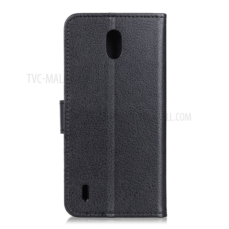 Litchi Skin Leather Wallet Stand Case for Nokia C2 - Black-3