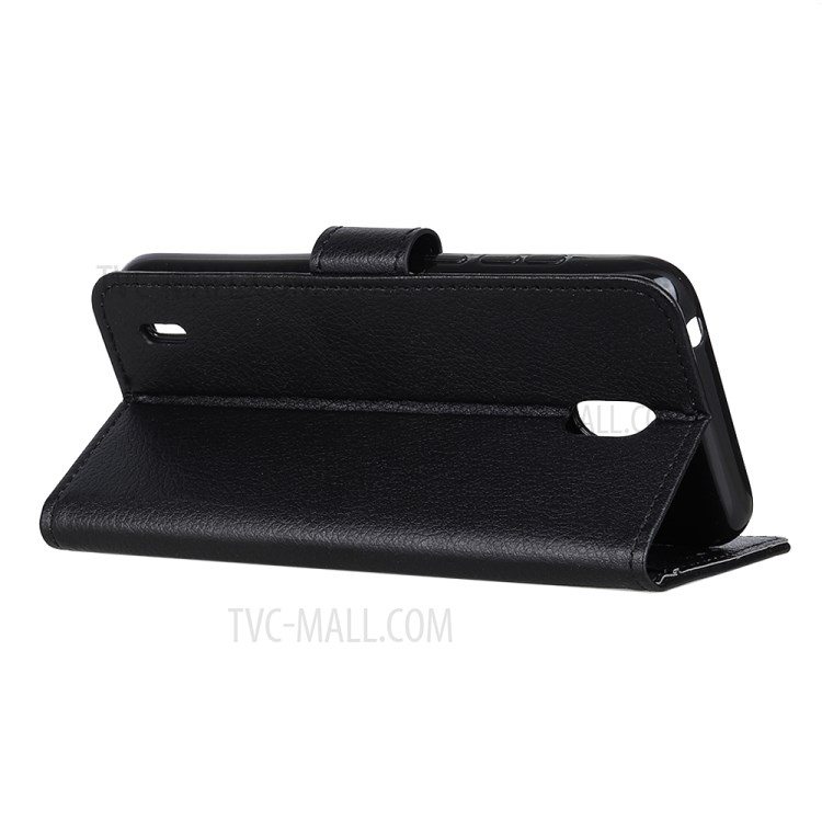 Litchi Skin Leather Wallet Stand Case for Nokia C2 - Black-4