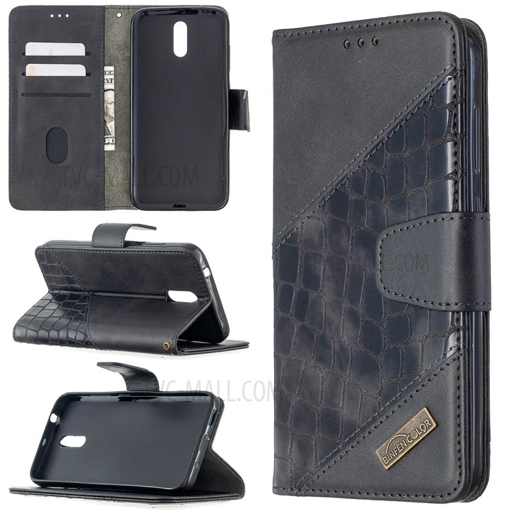 Assorted Color Crocodile Skin Shell Leather Wallet Case for Nokia 2.3 - Black-1