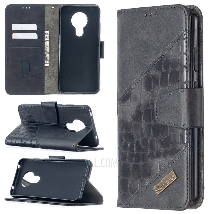 Crocodile Skin Assorted Color Leather Wallet Phone Cover for Nokia 5.3 - Black-1