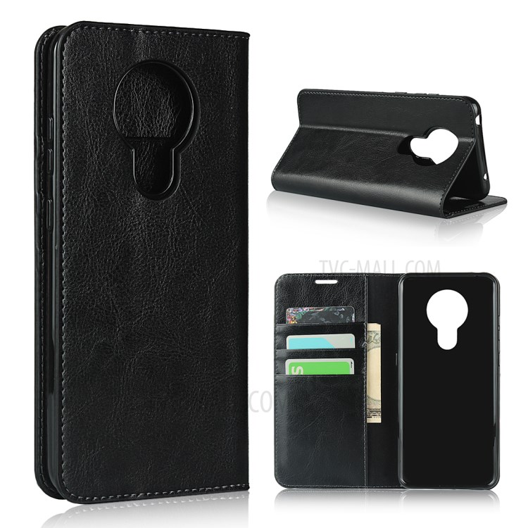 Crazy Horse Genuine Leather Wallet Shell for Nokia 5.3 - Black-1