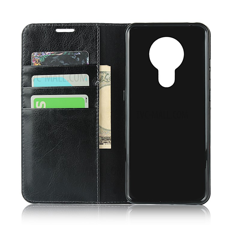 Crazy Horse Genuine Leather Wallet Shell for Nokia 5.3 - Black-4