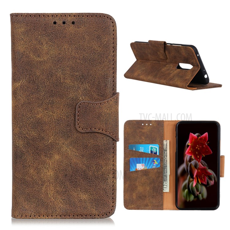 Retro Style Split Leather with Wallet Shell for Nokia C3 - Coffee-1