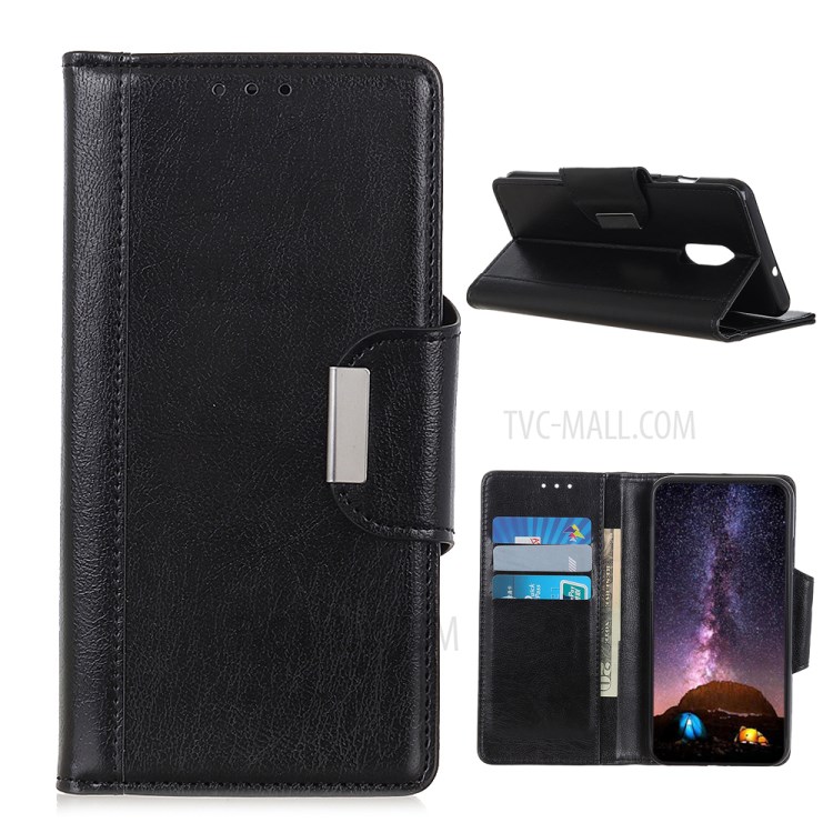 Glossy PU Leather Wallet Stylish Case for Nokia C3 - Black-1