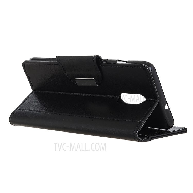 Glossy PU Leather Wallet Stylish Case for Nokia C3 - Black-3