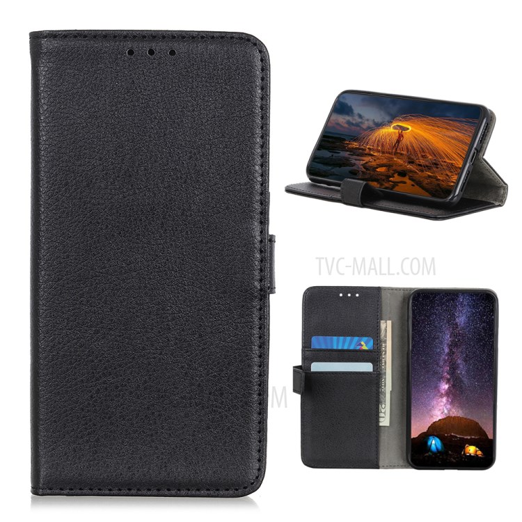 Litchi Skin Leather Wallet Stylish Case for Nokia C3 - Black-1