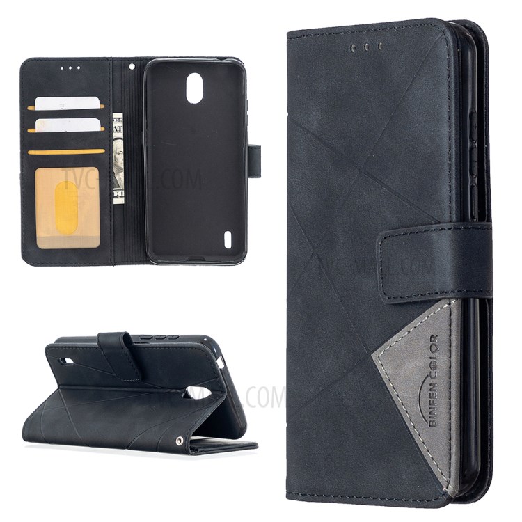 BF05 Geometric Texture Wallet Stand Leather Protective Cover for Nokia 1.3 - Black-1