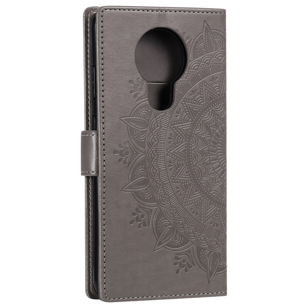 Imprinted Mandala Flower with Wallet Leather Cover with Strap for Nokia 5.3 - Grey-5