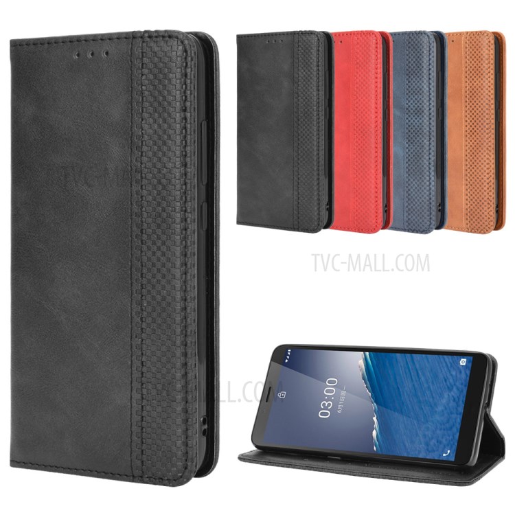 Vintage Style Wallet Stand Leather Phone Cover for Nokia C3 - Black-12