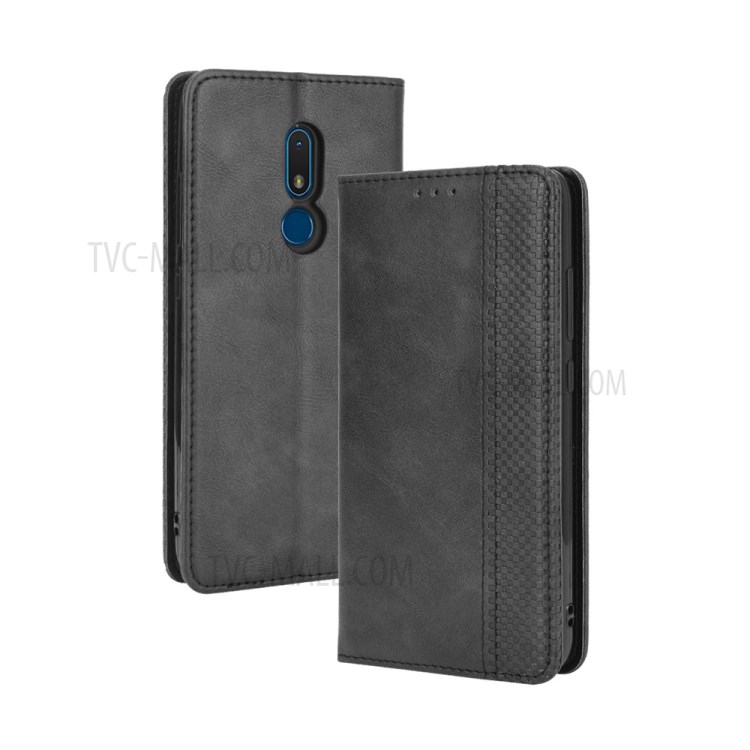 Vintage Style Wallet Stand Leather Phone Cover for Nokia C3 - Black-2