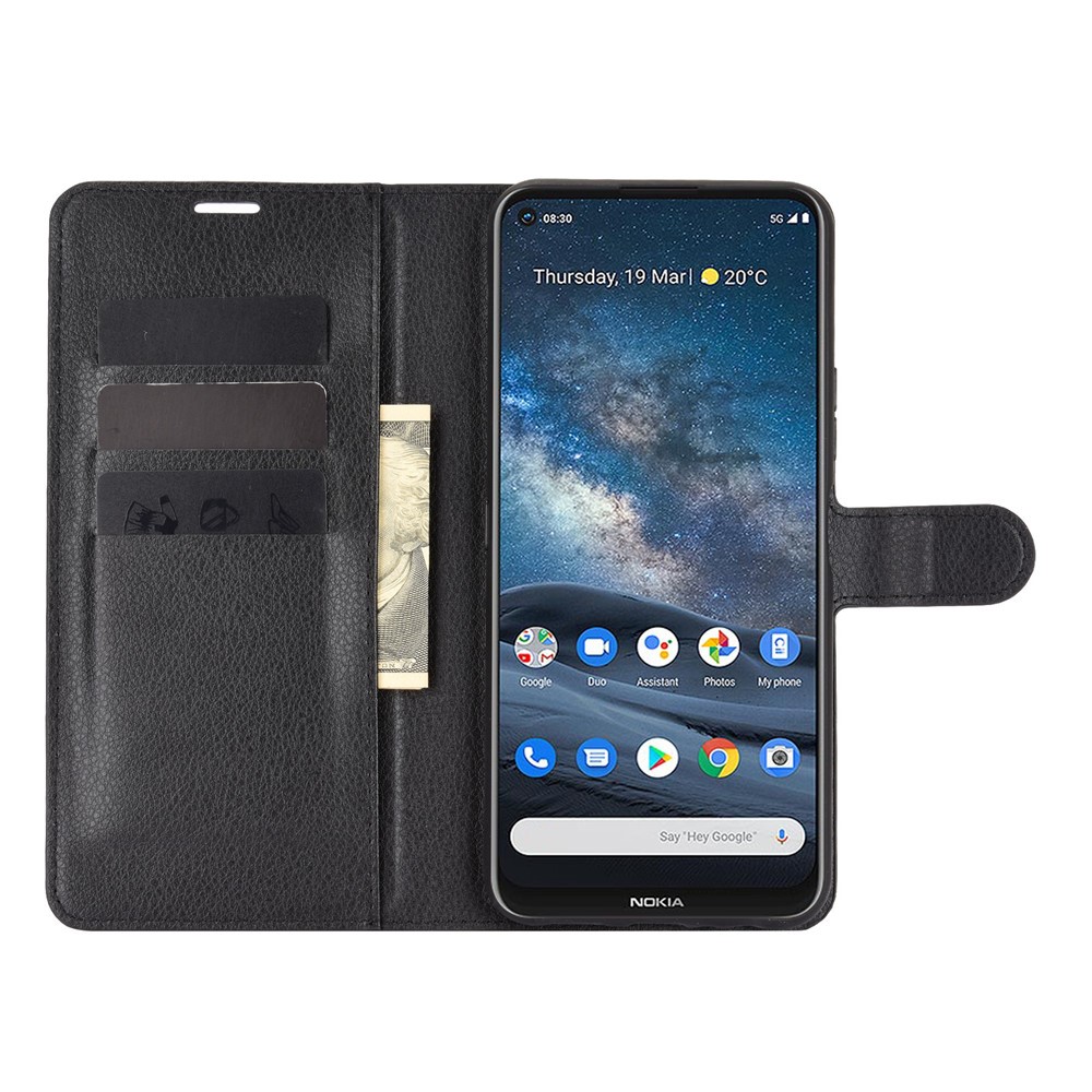 Litchi Texture Leather Wallet Cell Phone Protective Case for Nokia 8.3 5G - Black-4