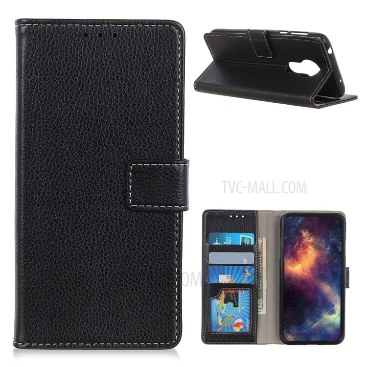 Litchi Skin Wallet Leather Stand Case for Nokia 3.4 - Black-1