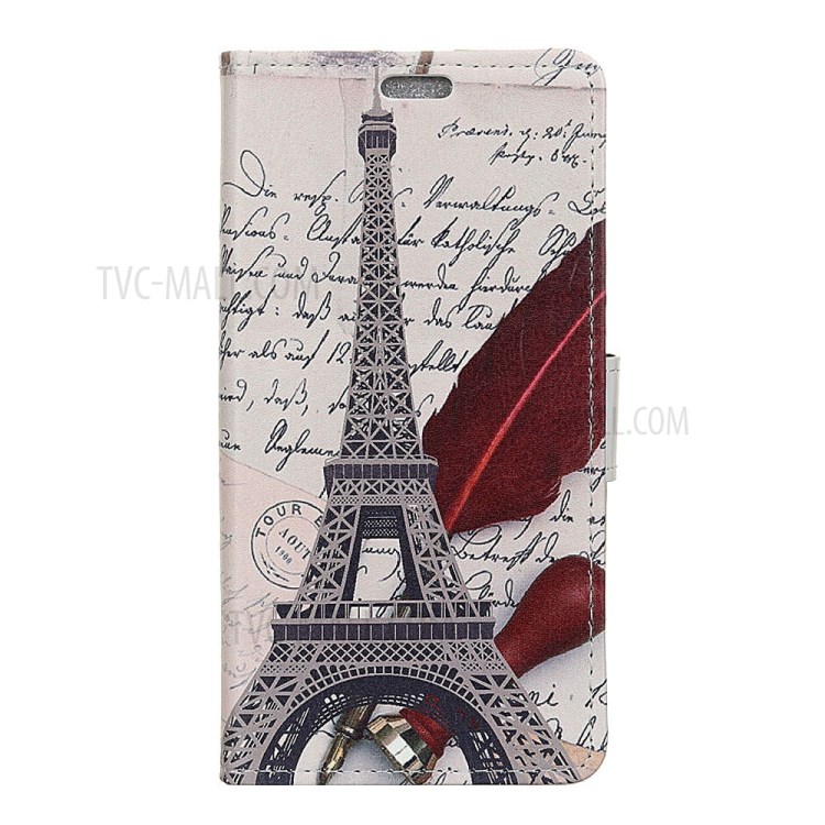 Pattern Printing Leather Wallet Stand Case for Nokia 3.4 - Eiffel Tower and Characters-2