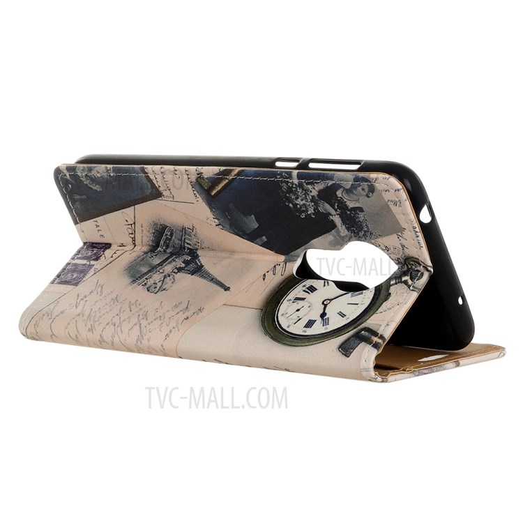 Pattern Printing Leather Wallet Stand Case for Nokia 3.4 - Eiffel Tower and Characters-4