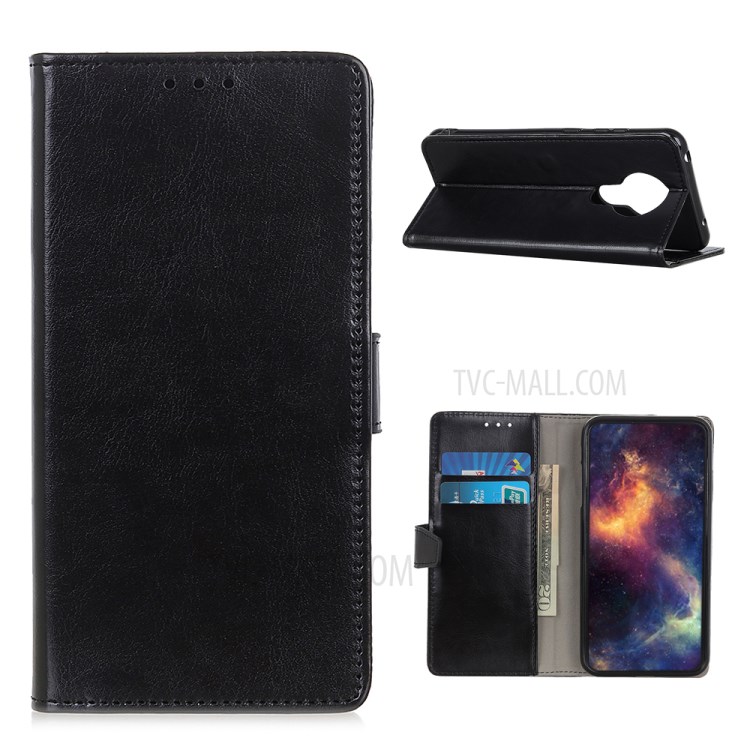 Crazy Horse Skin Leather Wallet Case Cover for Nokia 3.4 - Black-1