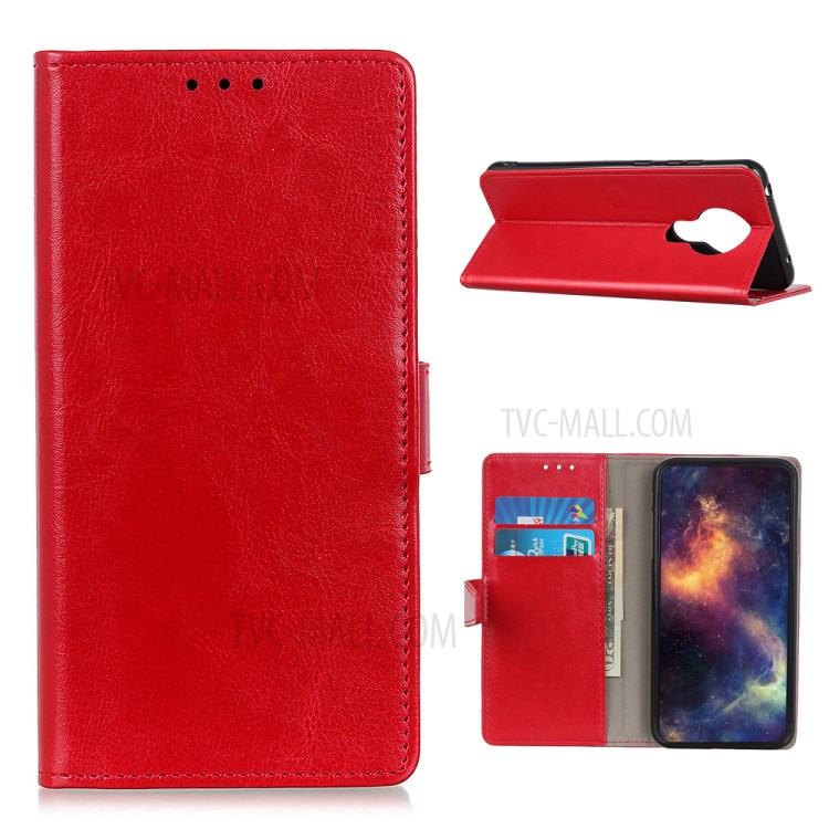 Crazy Horse Skin Leather Wallet Case Cover for Nokia 3.4 - Red-1