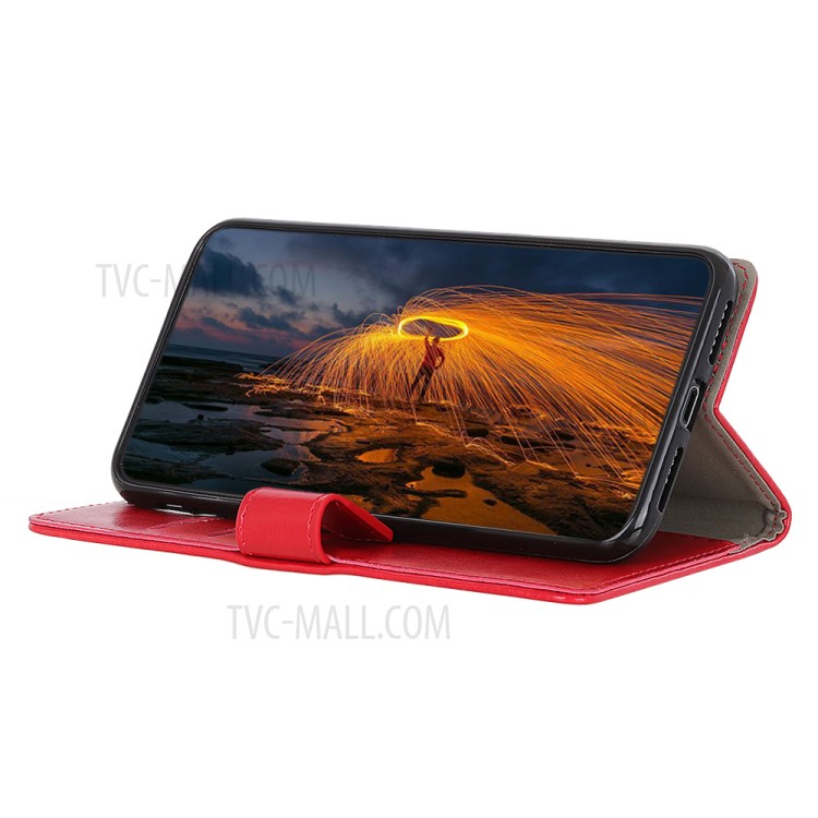 Crazy Horse Skin Leather Wallet Case Cover for Nokia 3.4 - Red-7