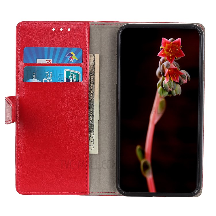 Crazy Horse Skin Leather Wallet Case Cover for Nokia 3.4 - Red-8