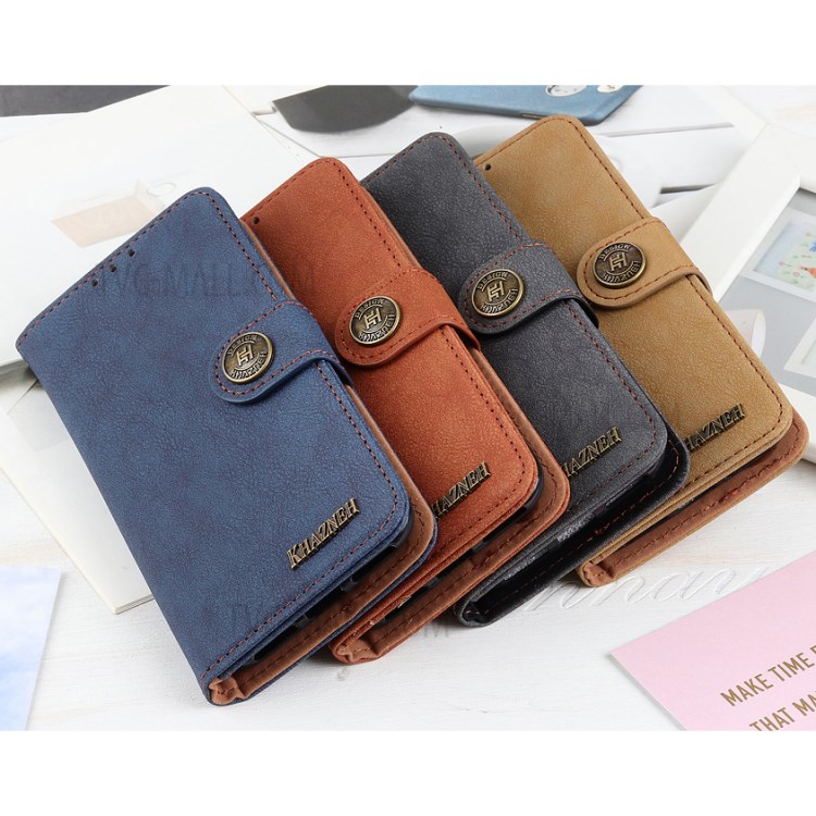 KHAZNEH Retro Split Leather Shell Wallet Stand Case Accessory for Nokia 3.4 - Black-11