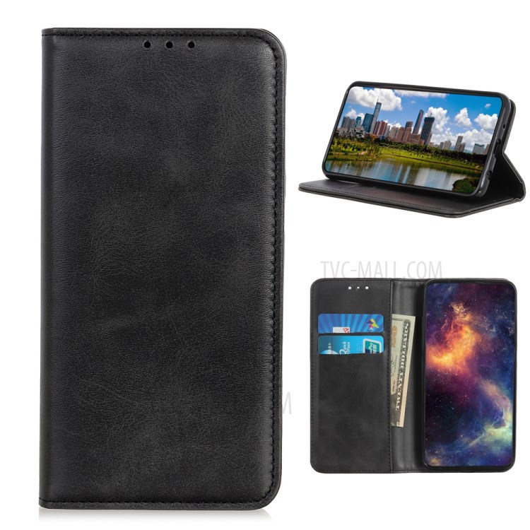 Auto-absorbed Split Leather Wallet Case for Nokia 3.4 - Black-1