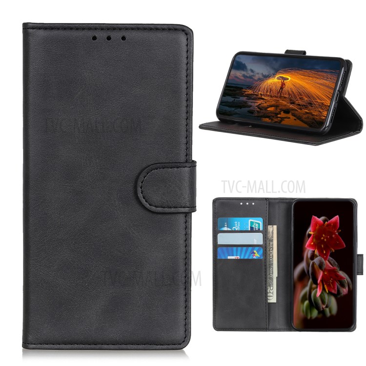 PU Leather Matte Skin Stand Wallet Phone Cover for Nokia 3.4 - Black-1