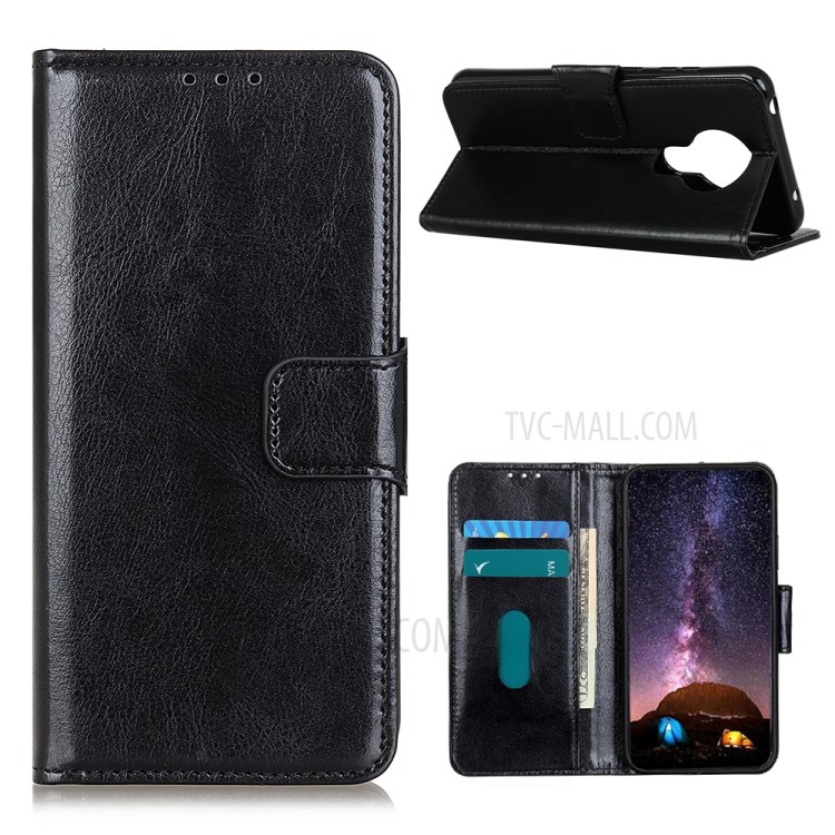 Crazy Horse Leather Shell Wallet Protector Case with Stand for Nokia 3.4 - Black-1