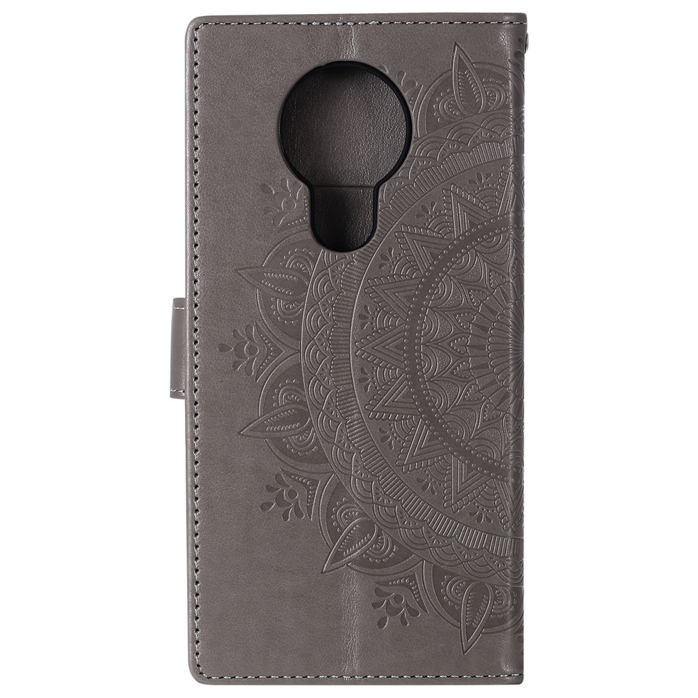 Imprint Flower Leather Wallet Stand Case for Nokia 3.4 - Grey-3