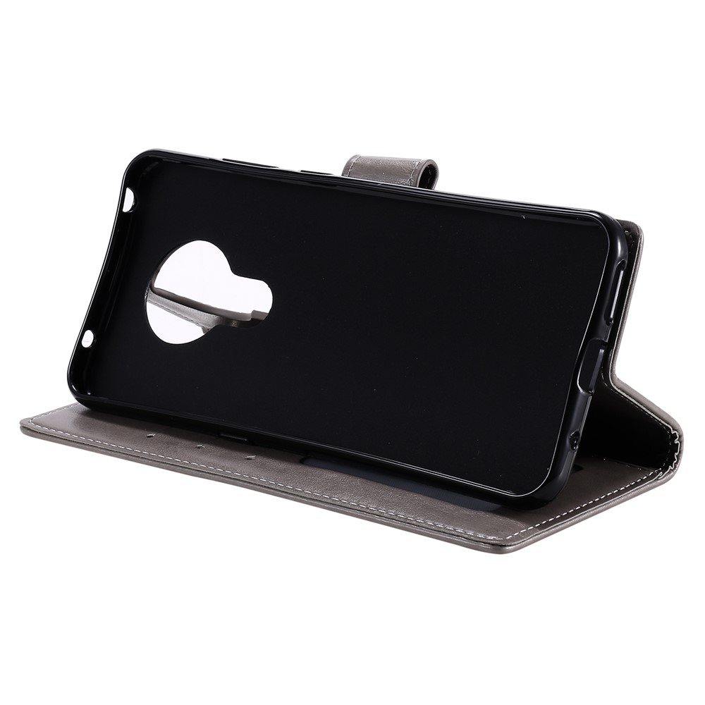 Imprint Flower Leather Wallet Stand Case for Nokia 3.4 - Grey-7