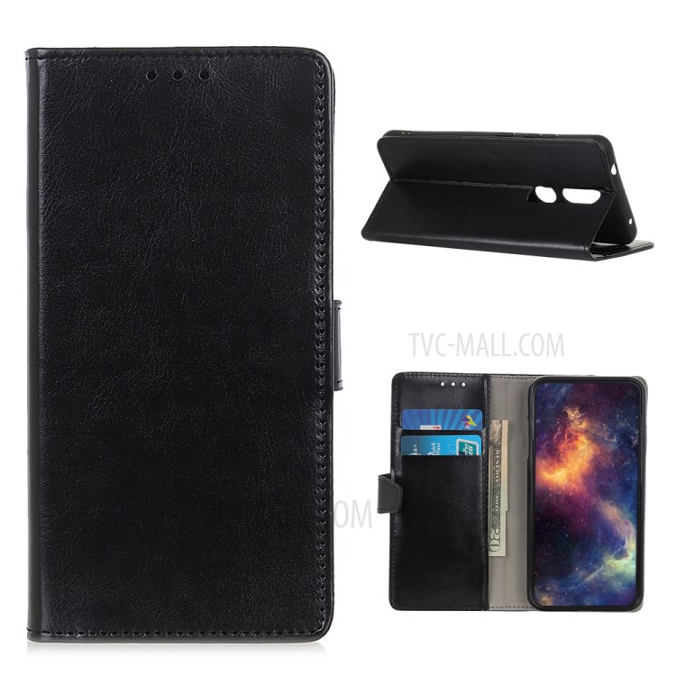 Crazy Horse Leather Case with Wallet Stand for Nokia 2.4 - Black-1