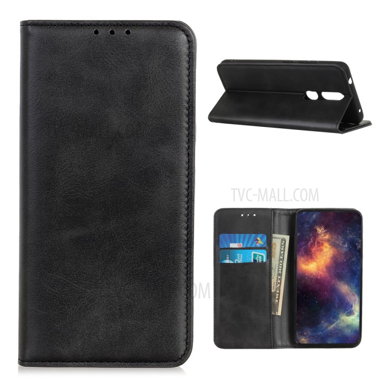 Auto-absorbed Split Leather Wallet Protective Shell for Nokia 2.4 - Black-1