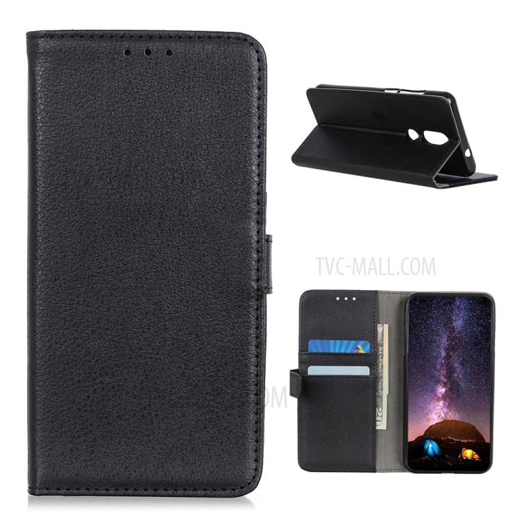 Litchi Skin Leather Wallet Phone Case for Nokia 2.4 - Black-1