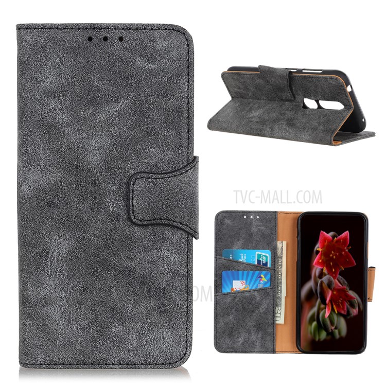 Vintage Style Split Leather Wallet Phone Case for Nokia 2.4 - Grey-1
