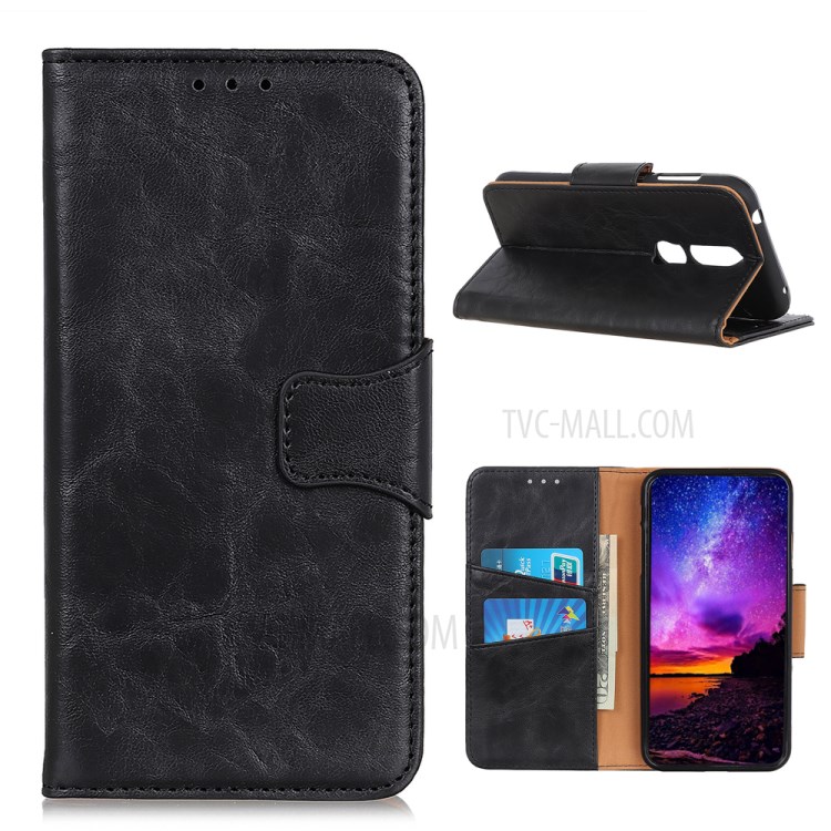 Crazy Horse Split Leather Protective Cover with Stand for Nokia 2.4 - Black-1