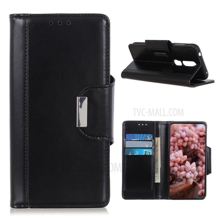 PU Leather Wallet Stand Protective Case Shell for Nokia 2.4 - Black-1