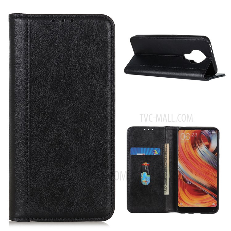 Auto-absorbed Litchi Texture Split Leather Case for Nokia 3.4 Stand Wallet Cover - Black-1