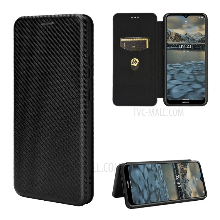 Carbon Fiber Texture Auto-absorbed Flip Leather Case for Nokia 2.4 - Black-1