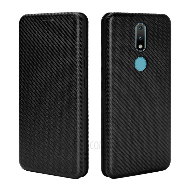Carbon Fiber Texture Auto-absorbed Flip Leather Case for Nokia 2.4 - Black-2
