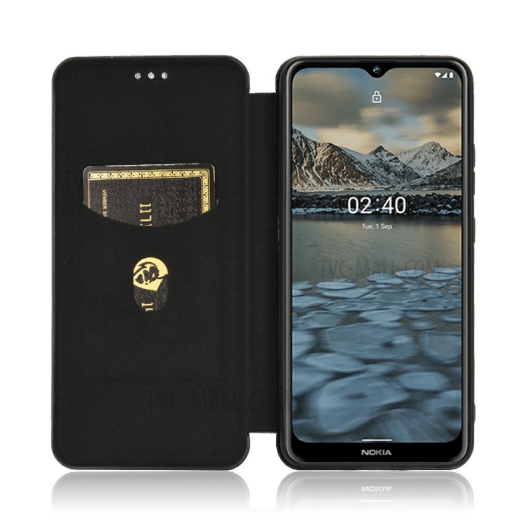 Carbon Fiber Texture Auto-absorbed Flip Leather Case for Nokia 2.4 - Black-5