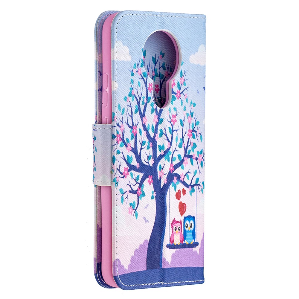 Pattern Printing Wallet Stand Flip Leather Case for Nokia 3.4 Phone Shell - Couple Owls and Tree-3