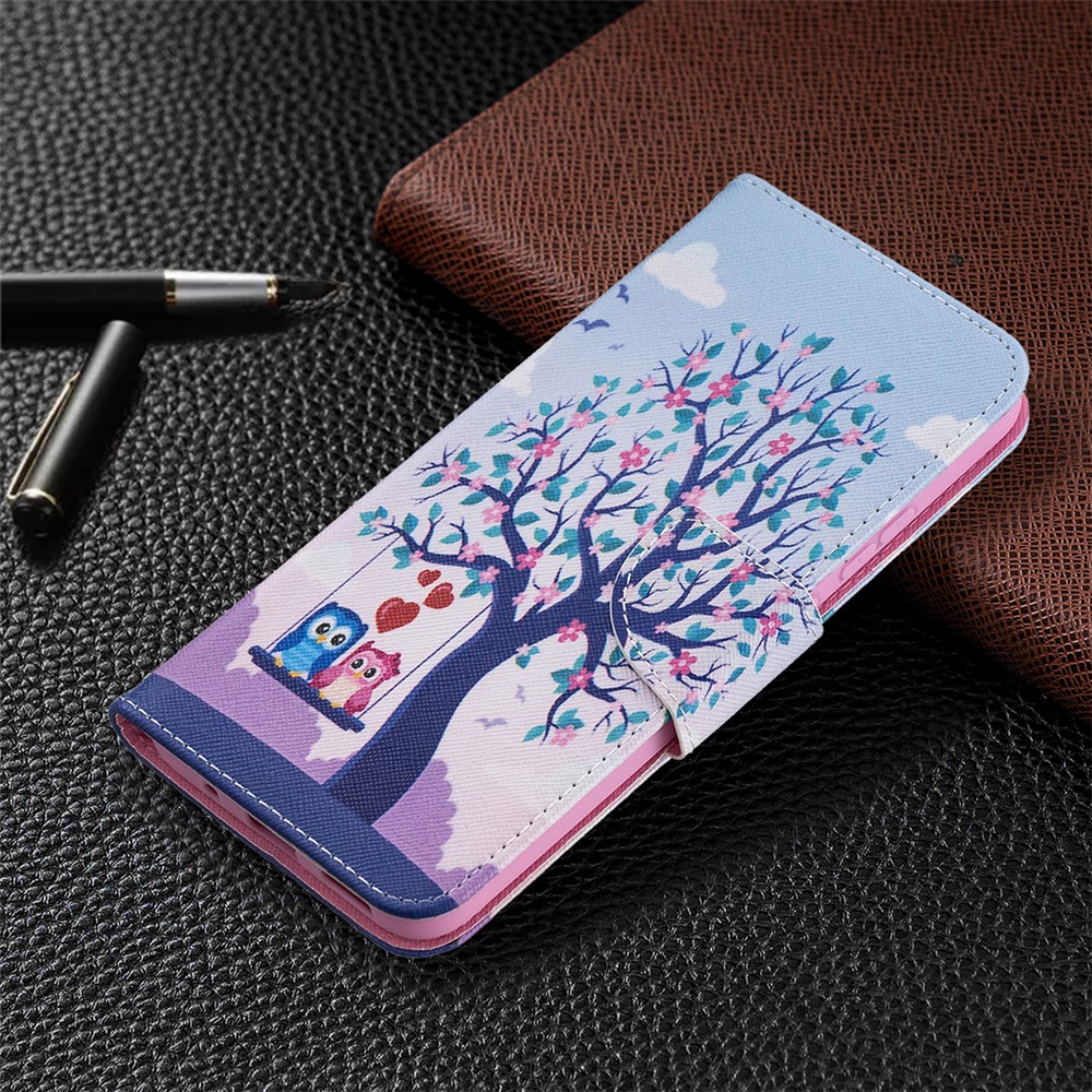 Pattern Printing Wallet Stand Flip Leather Case for Nokia 3.4 Phone Shell - Couple Owls and Tree-7