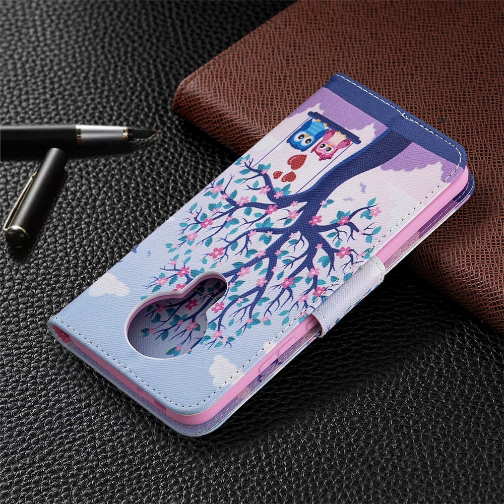 Pattern Printing Wallet Stand Flip Leather Case for Nokia 3.4 Phone Shell - Couple Owls and Tree-8
