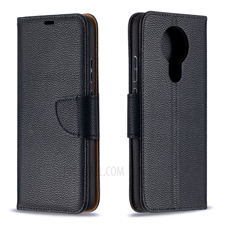 Litchi Texture Wallet Stand Leather Cover with Lanyard for Nokia 3.4 - Black-4