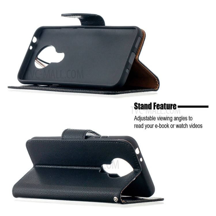 Litchi Texture Wallet Stand Leather Cover with Lanyard for Nokia 3.4 - Black-5