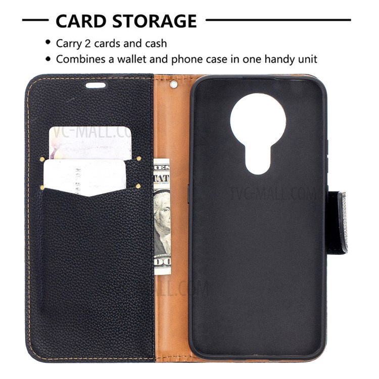 Litchi Texture Wallet Stand Leather Cover with Lanyard for Nokia 3.4 - Black-6