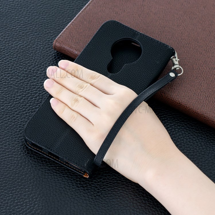 Litchi Texture Wallet Stand Leather Cover with Lanyard for Nokia 3.4 - Black-9