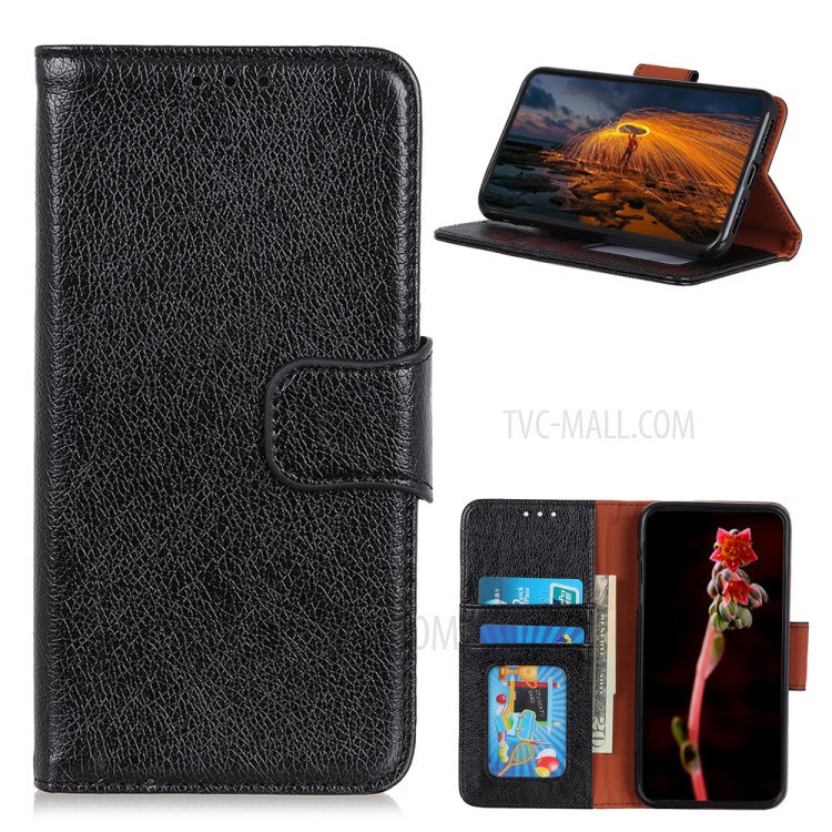 Nappa Texture Split Leather Phone Case with Wallet Stand for Nokia 2.4 - Black-1