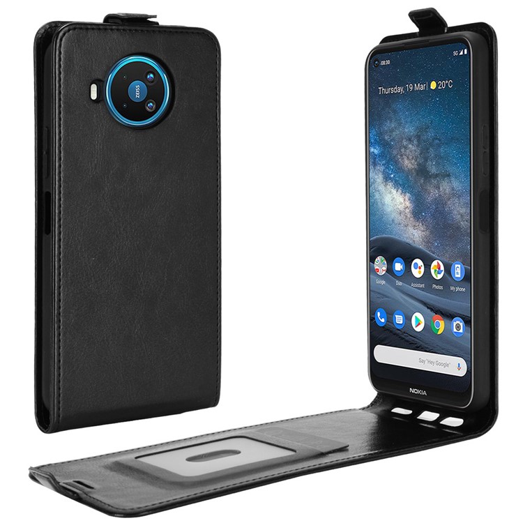 Vertical Flip Crazy Horse Texture with Card Holder Leather Cover for Nokia 8.3 5G - Black-1
