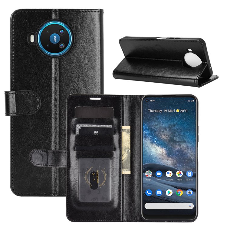 For Nokia 8.3 5G Crazy Horse Texture Leather Wallet Case with Supporting Stand - Black-1